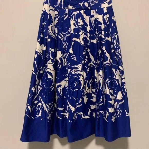 Jones New York Blue White Abstract Floral Print Midi Knit Pull Over Dress Size 8 - Picture 7 of 12